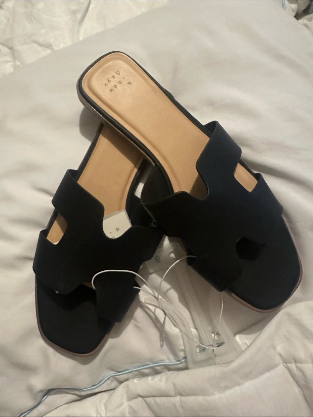 a new day Black Slide Sandals with Cutout Upper